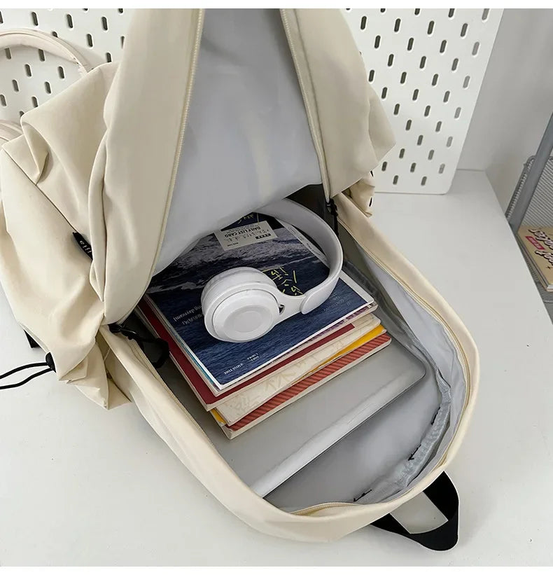15.6 Inch Nylon Waterproof College Backpack Large Capacity Travel Unisex Laptop Backpacks Simple Design School Bag for Teenagers