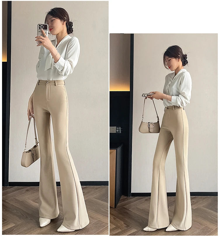 Slimming Flared Pants High Waist Elastic Suit Casual Spring Women's Sle Covering Meat Thin Long Trousers Casual Pants