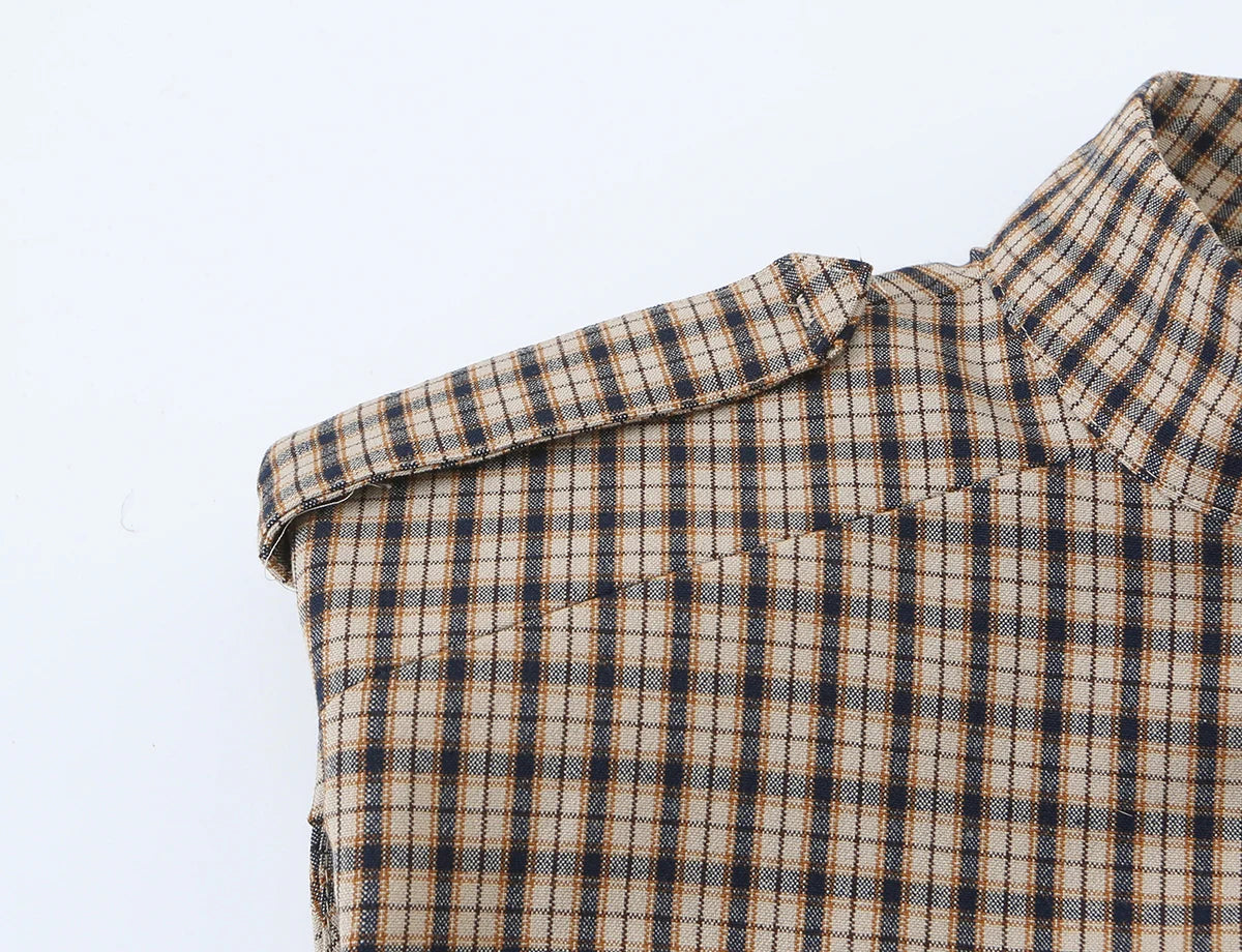 KONDALA Women Elegant Plaid Jumpsuit Dresses Vintage Chic Slim Sleeveless Mini Dress New 2026 Autumn Trendy Casual Classic Dress