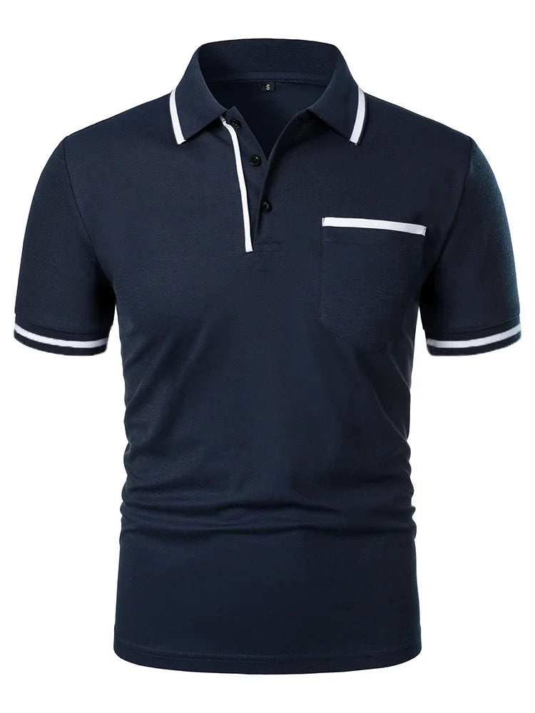 Fashionable men's casual solid-color short-sleeved top, men's lapel short-sleeved T-shirt, casual and fashionable solid-color sh