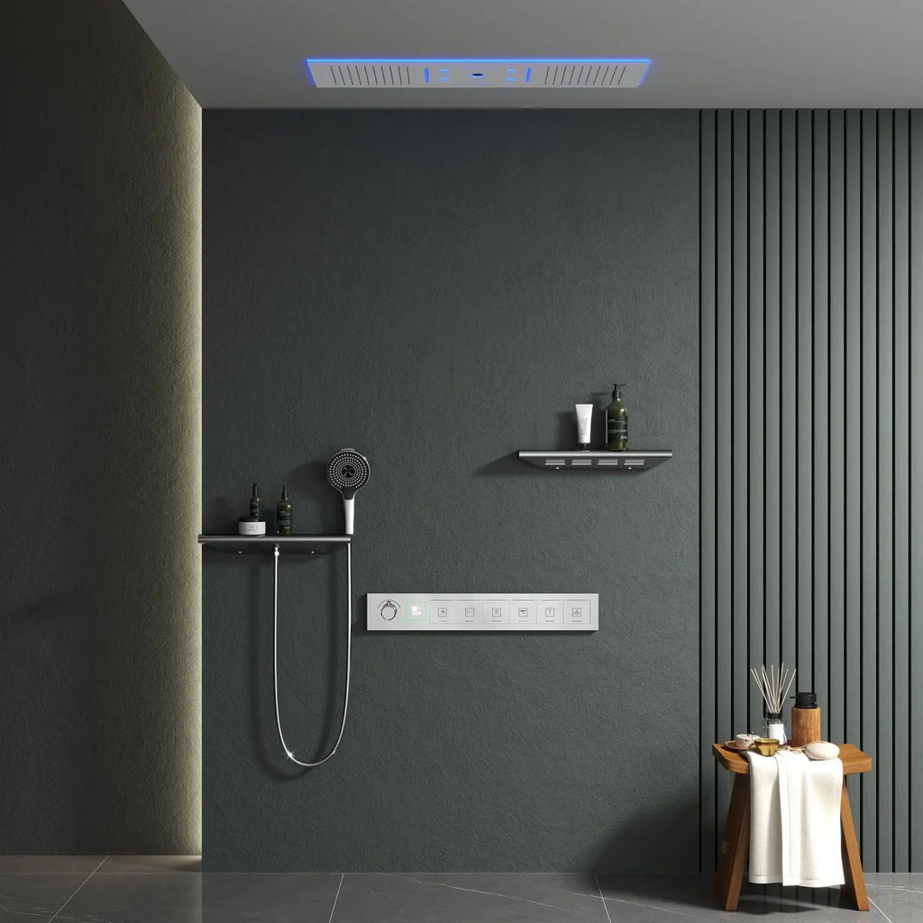 Rainfall LED Bluetooth Shower Set with Digital Display and Thermostatic Control All Brass Buttons