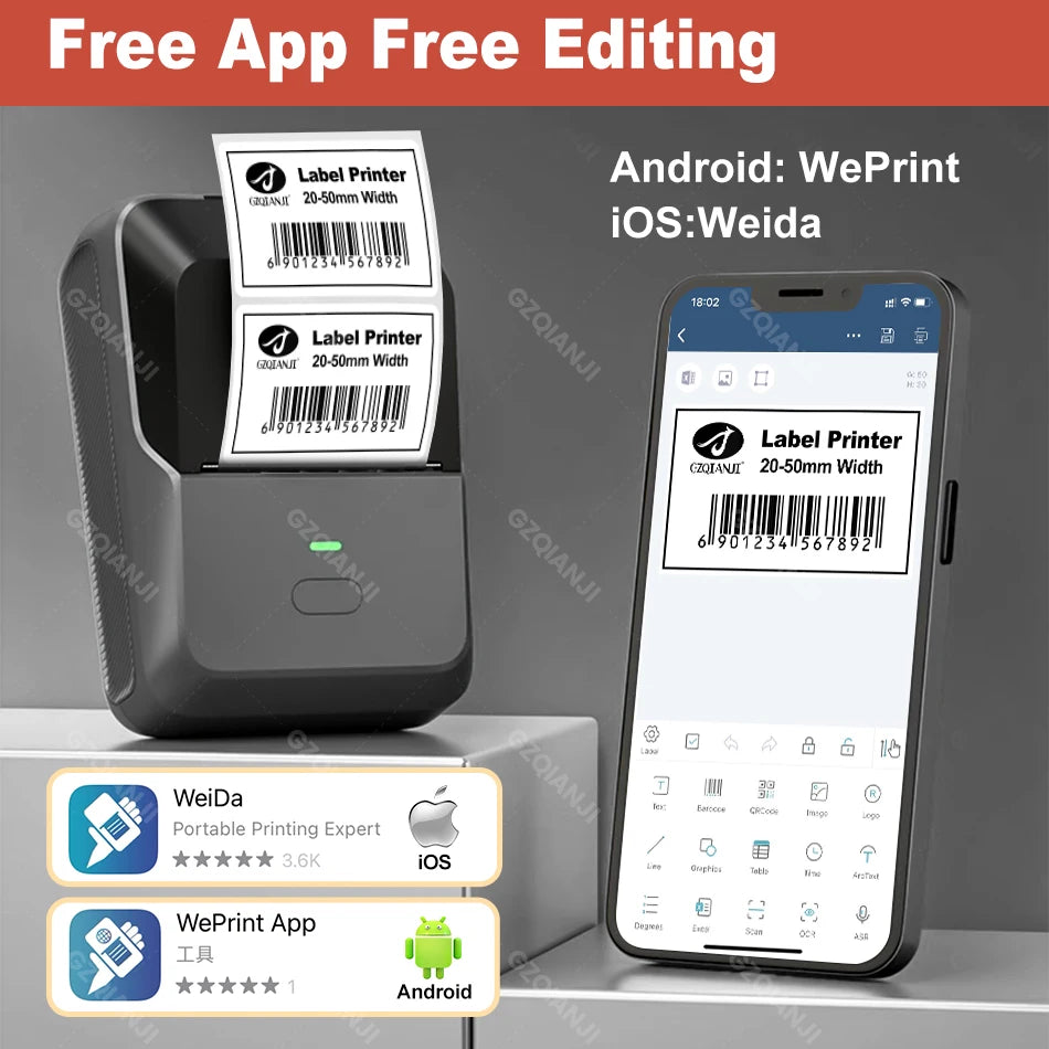 P2 Sticker Printer Thermal Labeling Machine Portable Label Maker Wireless Label Printer with Self-adhesive Paper Label Tape