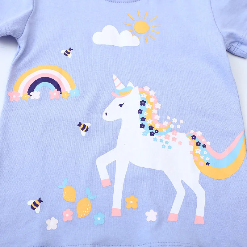 Jumping Meters Unicorn Girls Tshirts + Leggings Short Sleeve Children's Clothing Sets For Summer 2 Pcs Suit Kids Outfits Sets
