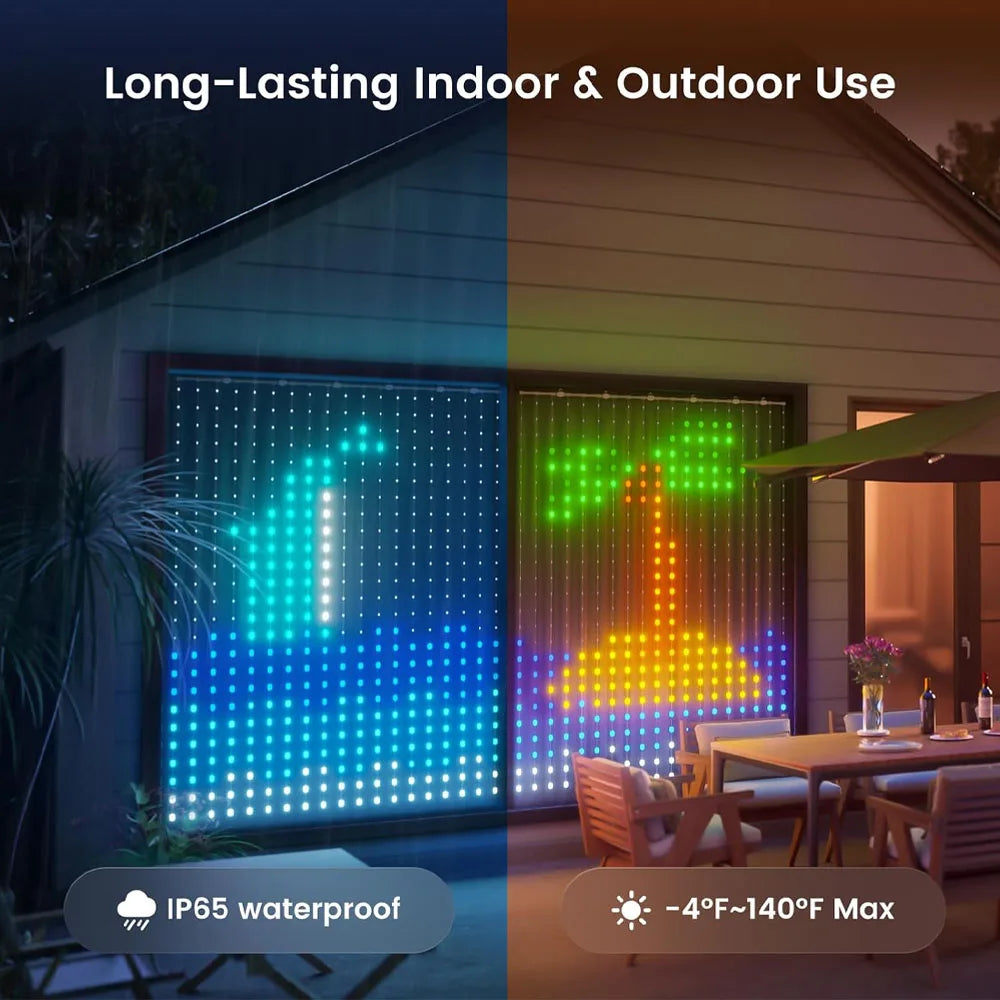 Smart LED Curtain Lights, 400 LEDs RGB+IC Color Changing Wall Lights, 9.84x9.84ft Indoor Dynamic DIY Pattern LED String Lights