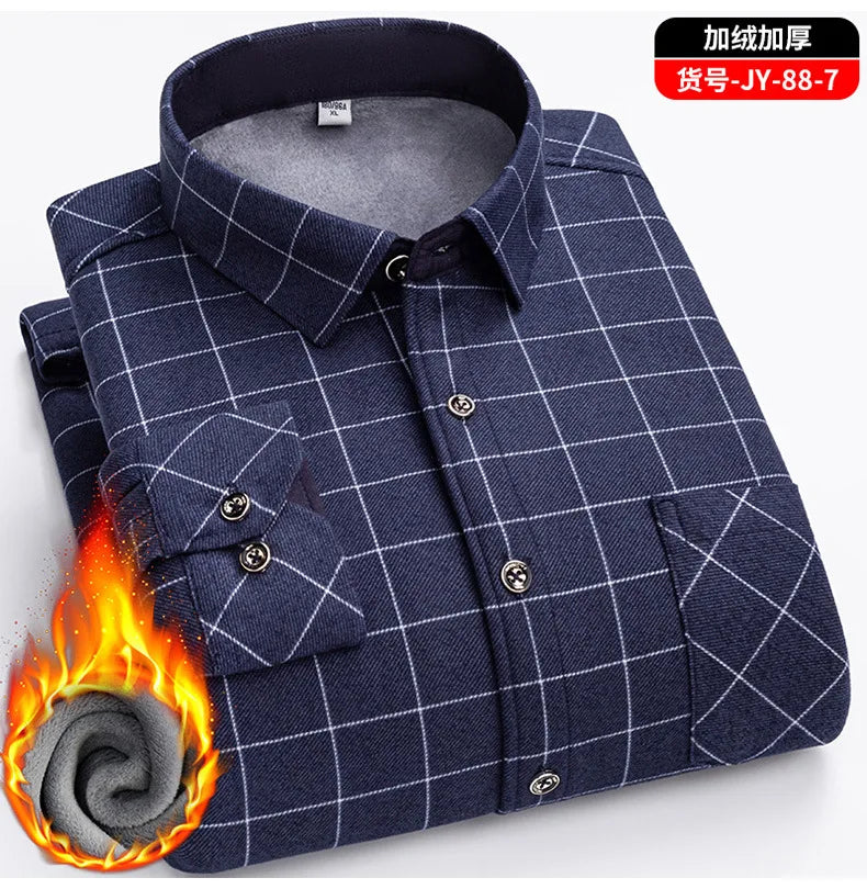 Men's Travel Casual Winter Double-Sided Fleece Warm Thickened Fleece Plaid Work Shirt Plus Size Extra Large Clothes Shirts