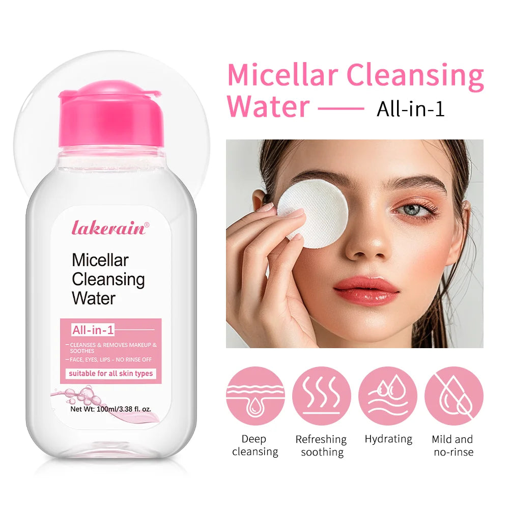 Gentle Micellar Cleansing Water All Skin Types No-Rinse Face Eye Lip Makeup Remover Moisturizing Soothing Skin Tonic