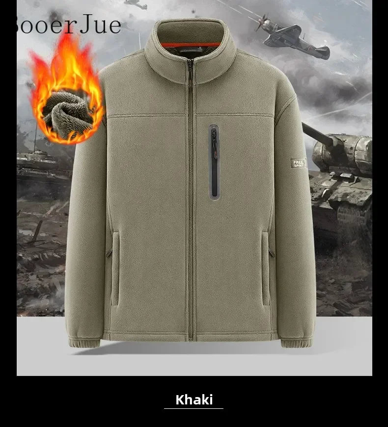 2026 Men Winter Double Thickened Fleece Jacket Outdoor Windproof Ski Coat Snow Warm Hiking Cycling Climbing Pocket Sweatshirt