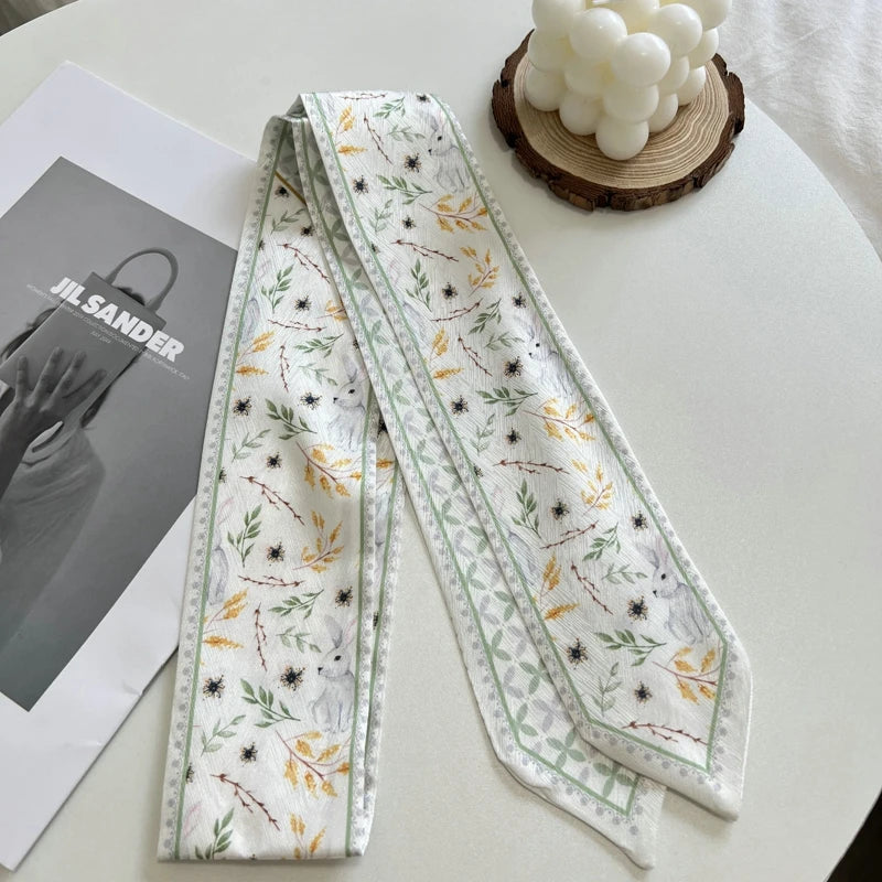 New Long Bag Scarf Women Hair Band Lady Accessories Print Skinny Scarves Headband Satin Ribbon Neck Tie Decorative Bag Scarves