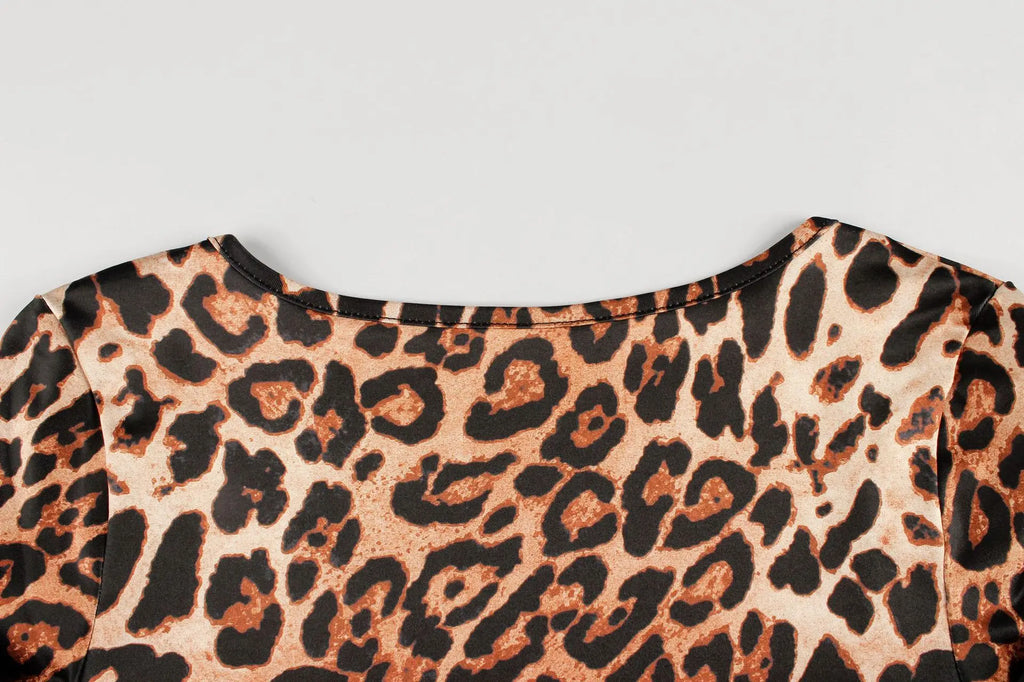 Custom LOGO women's clothing 2025 summer new leopard print short-sleeved backless slim-fitting fashion jumpsuit