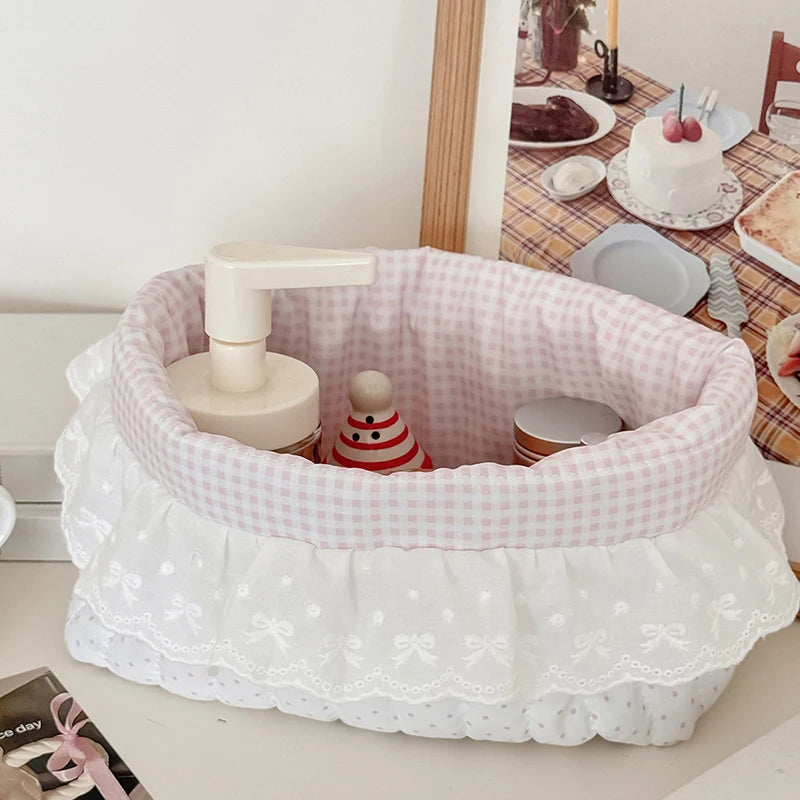 Korean Dot Lace Makeup Bag Case Fashion Travel Cosmetic Case for Girls Large Capacity Cosmetics Storage Brush Organizer Case