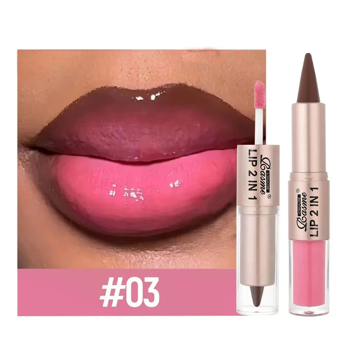 2 in 1 Dual End Matte Lip Liner Pencil & Shiny Mirror Lip Gloss Waterproof Long Lasting Lip Cosmetics for Smooth Application