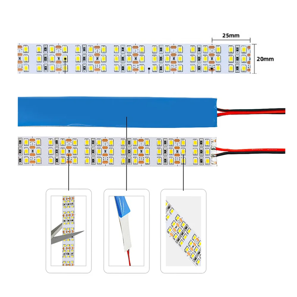 5m Double Row Led Strip light 2835 360Led 480Led 240Led 12V/24V High Bright Flexible Led Lamp IP67 Waterproof 3000K/4000K/6000K