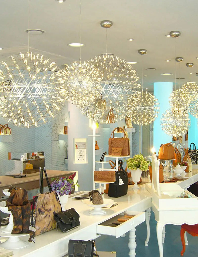 Modern Stainless Steel Spark Ball LED Pendant Light Dimmable Firework Dandelion Chandelier Loft Bar Bedroom Living Room Decor