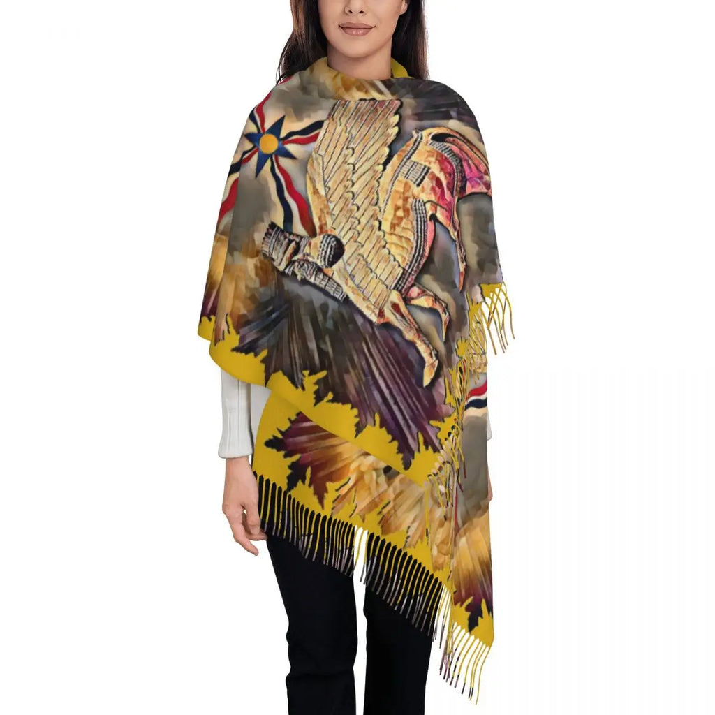 Luxury Assyrian Suryoyo Flag Scarf Tassel Scarves Women Soft Warm Shawls and Wraps Large Fall Winter Shawl Wrap