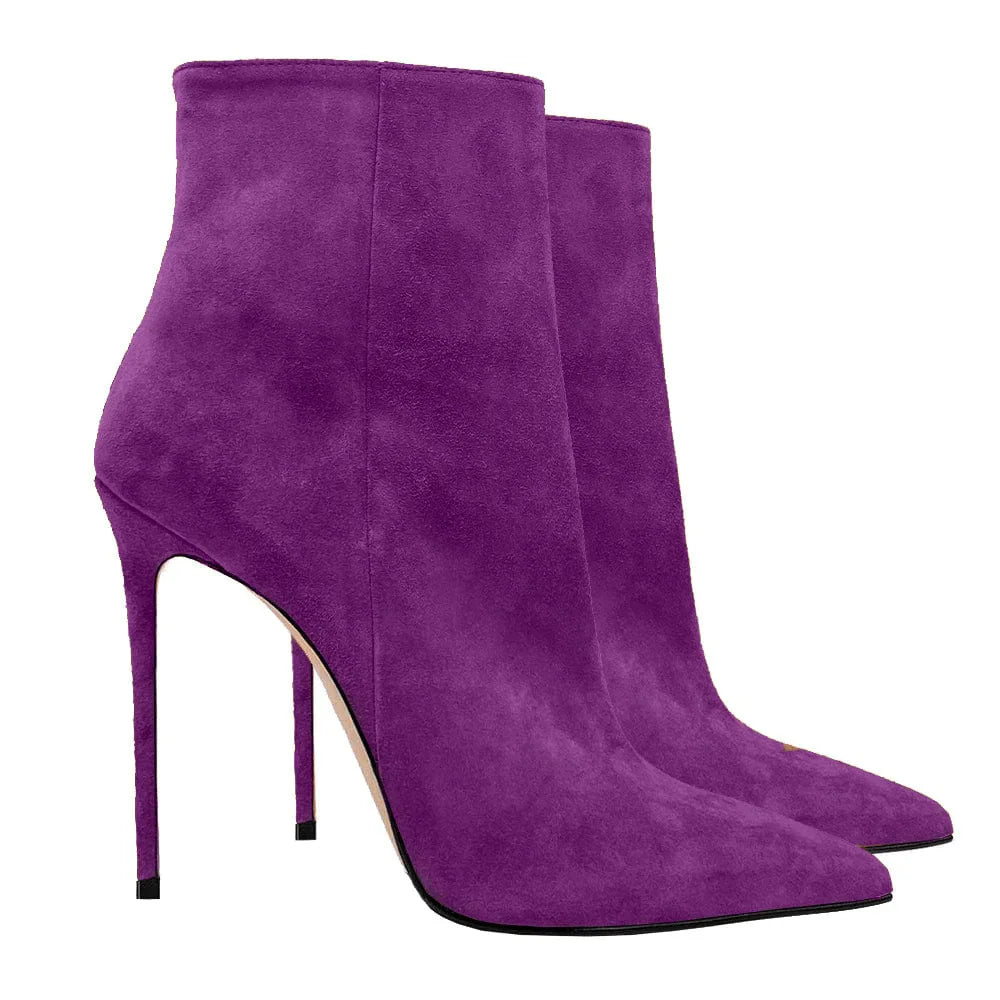 2025 Pointed High-heeled Short Boots Suede Fashion Runway Ladies Autumn and Winter 35-46 Plus Size Women Ankle Boots