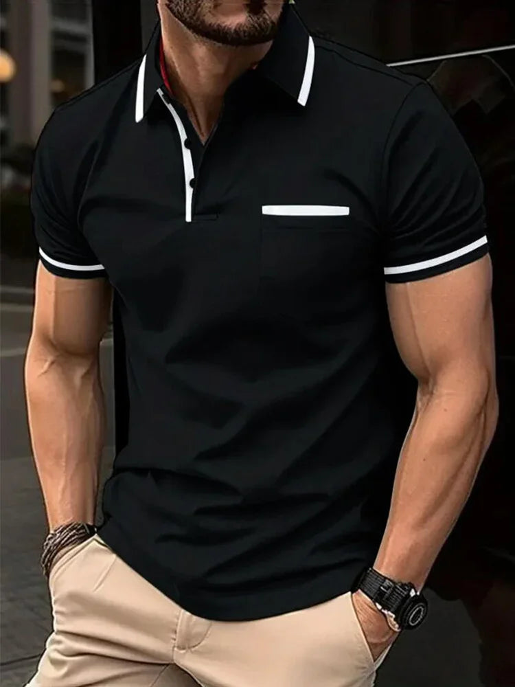 Fashionable men's casual solid-color short-sleeved top, men's lapel short-sleeved T-shirt, casual and fashionable solid-color sh