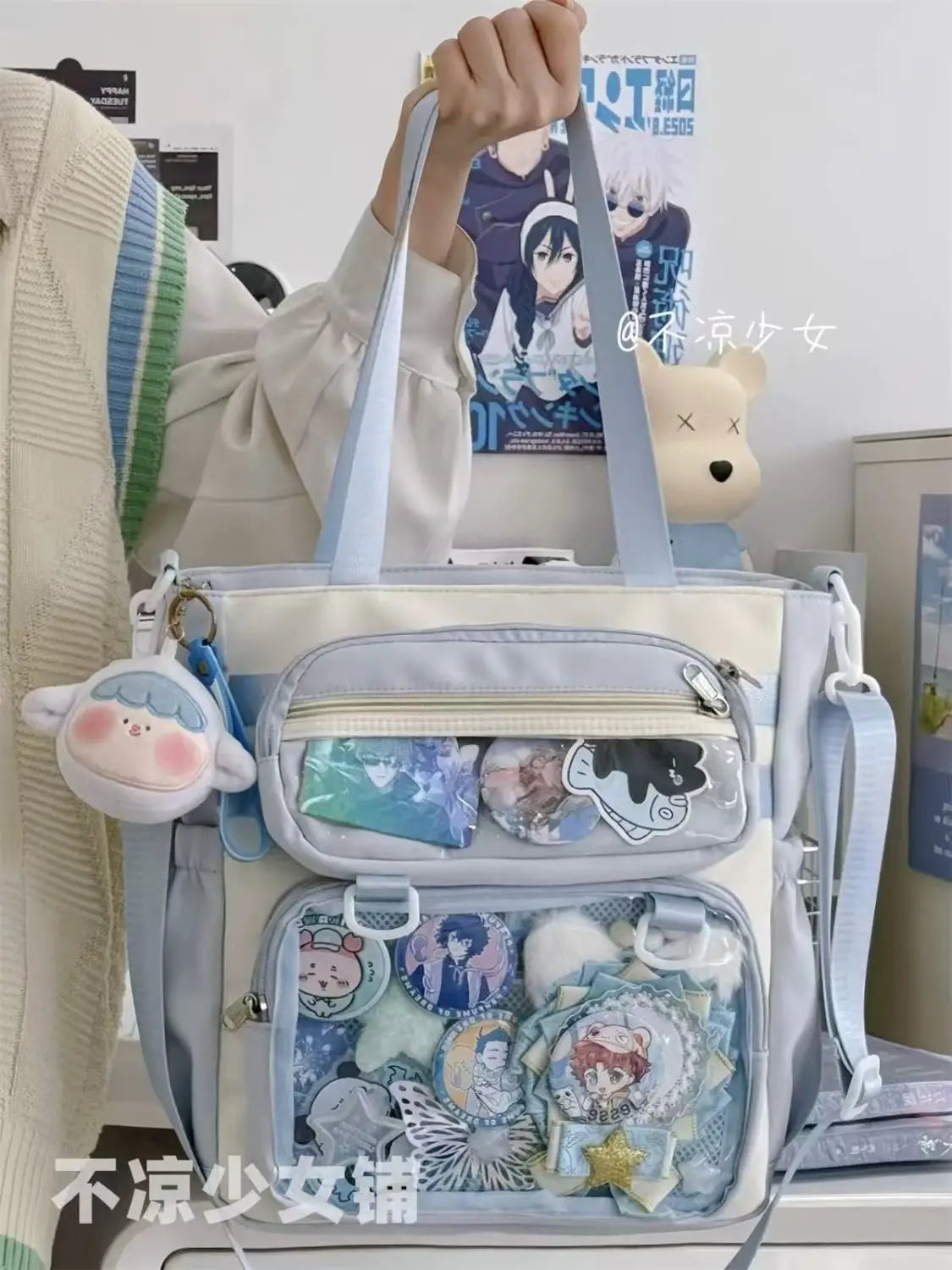 JIAERDI Transparent Blue Ita Bag Handbag Women Anime Portable Large Capacity Shoulder Tote Bag Female Nylon Crossbody Bags Girls