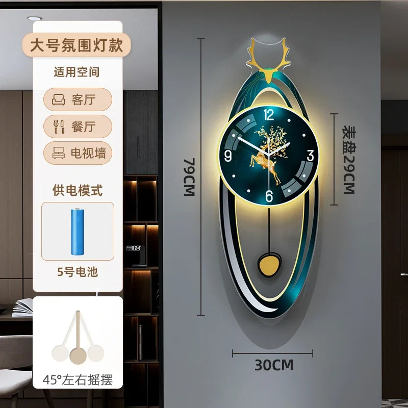 European Illuminated Clock Unique Nordic Pendulum Silent Luxury Wall Clock Aesthetic Modern Design Reloj De Pared Wall Decor