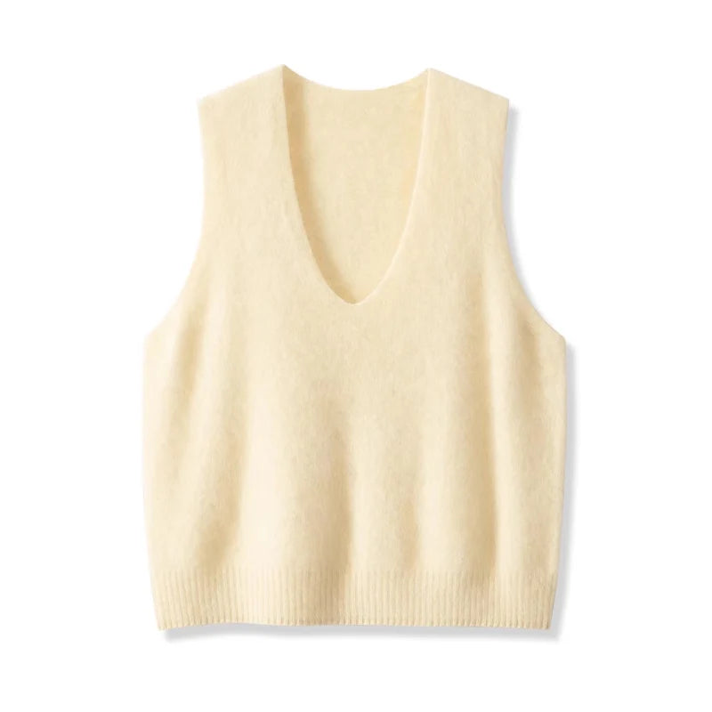SuyaDream, Women Vests, Fleece Wool, V Neck, Chic Pullovers, 4.7%Cashmere 95.3%Wool, 2025 Fall Winter Sweaters, Tanks