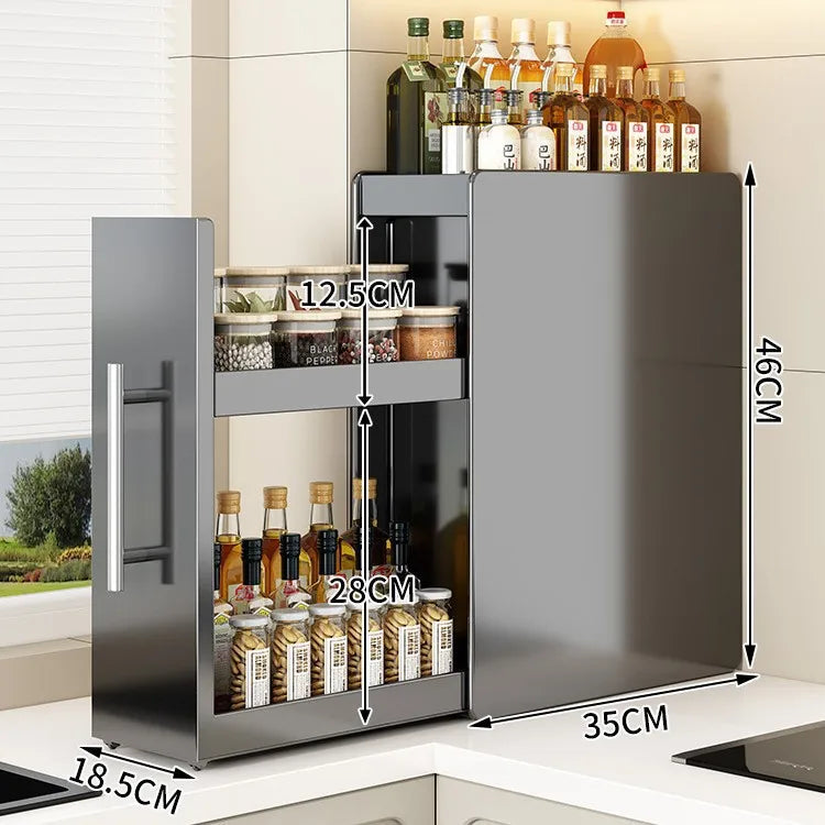 Kitchen Pull-out Spice Rack Countertop Multifunctional Seasoning Storage Rack Dustproof Ultra-Narrow Box Cabinet