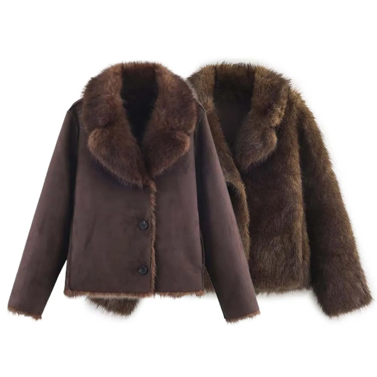 2026 Winter Women's Street Fashion Faux Fur Jackets For Women Long Sleeves Double-Sided Thick Warm New Casual Coats