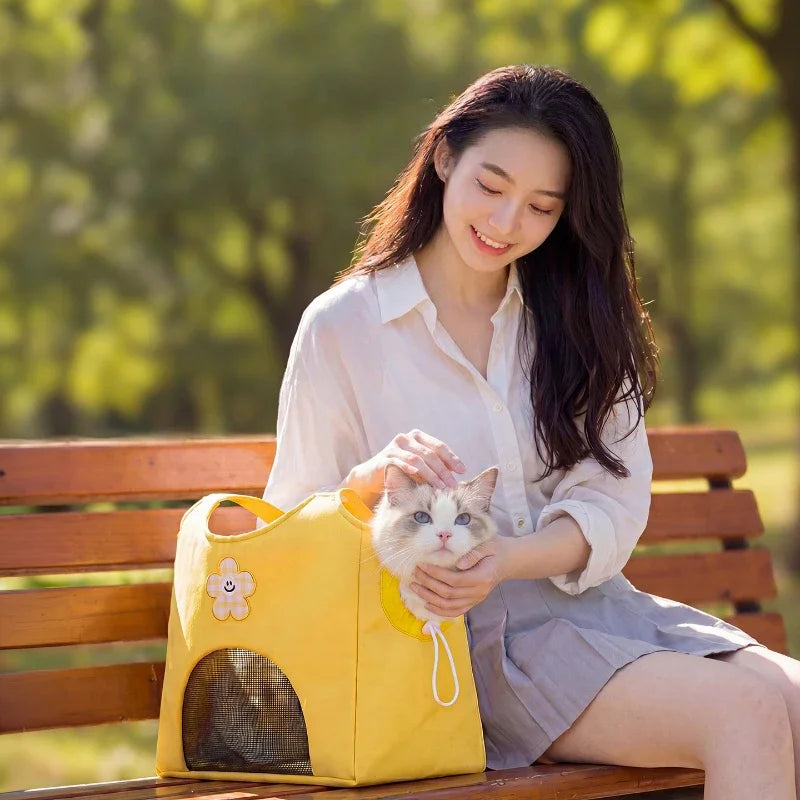 Pet Carrier Bag,Canvas Breathable Portable Cat & Puppy Travel Tote Bag For Teddy Small Dog Lovers,Women Outdoor Shopping Handbag