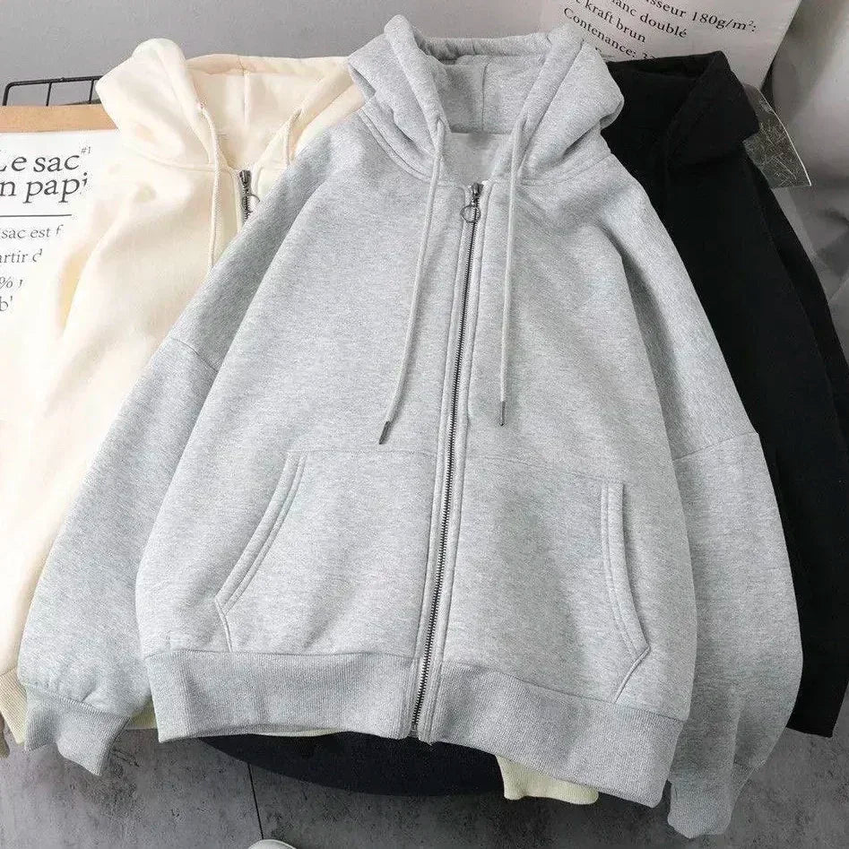 American Y2K New Hip Hop Trend Zipper Hoodie Women Street Casual Loose Joker Vintage Sweatshirt Unisex Fleece Padded Warm Hoodie