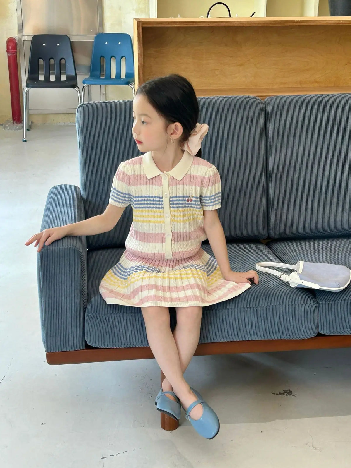 Girls Suit 2025 Summer New Childrens Clothing Korean Style Girl Baby Stripe Tie-in Color Cardigan Skirt Two Sets of Casual Daily