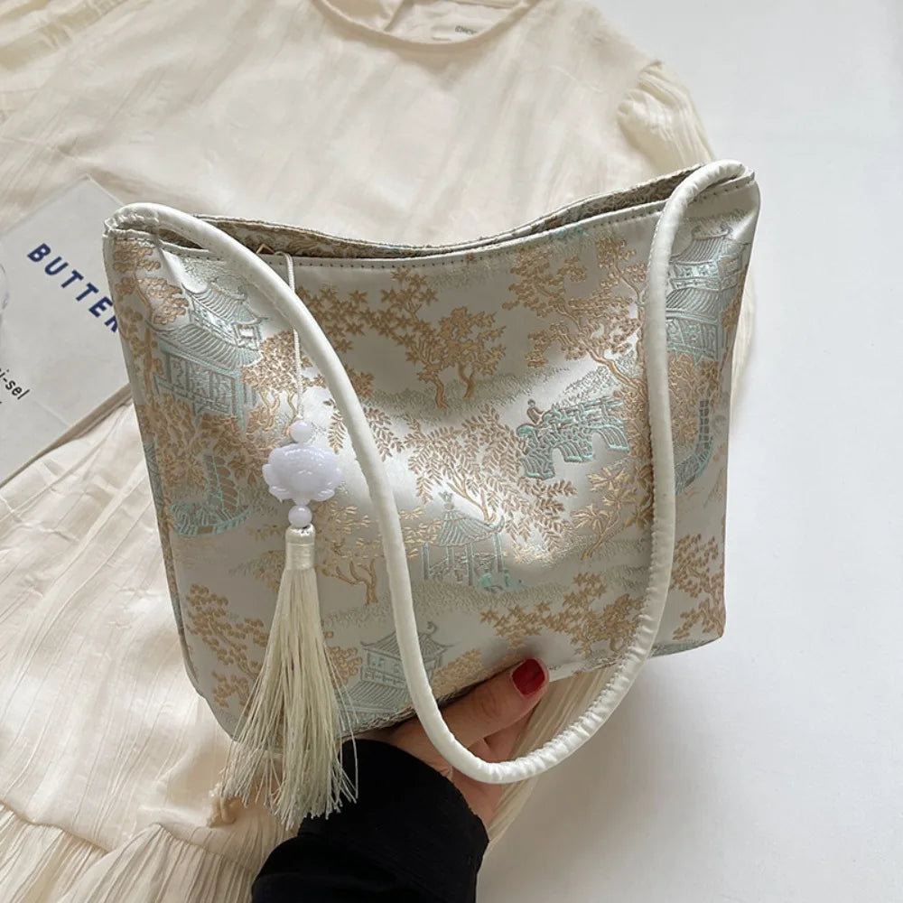 New Chinese Style Shoulder Bag Retro Portable Women Handbags Large Capacity Gift Messenger Bag Commuting Bag Bucket Bag