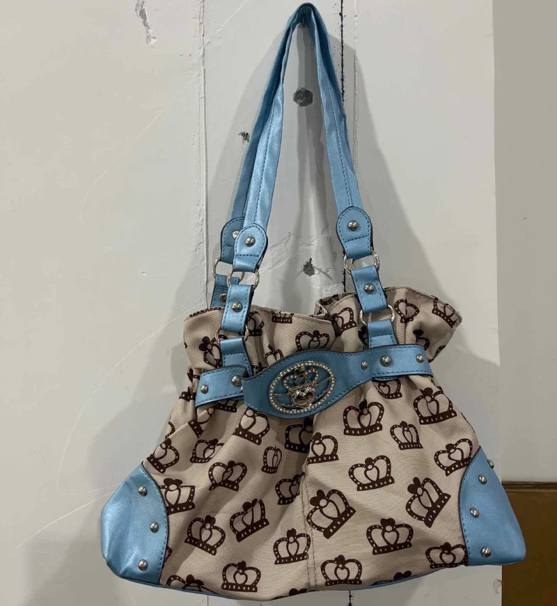 Luxury Women Rivet Handbag,Y2k Girls Metal Studded Underarm Shoulder Bag,Niche Belt Buckle Commuter Chic East-West Tote Bag