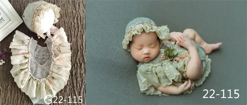 0-3Month Baby Newborn Photography Props Baby Hat Baby Girl Lace Romper Bodysuits Outfit  Photography Clothing