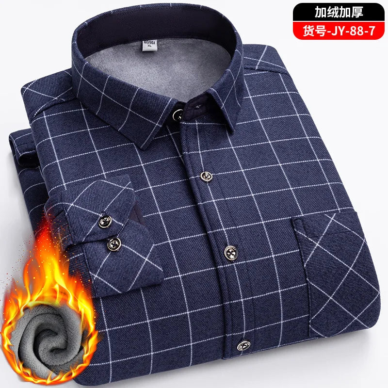 Men's Travel Casual Winter Double-Sided Fleece Warm Thickened Fleece Plaid Work Shirt Plus Size Extra Large Clothes Shirts