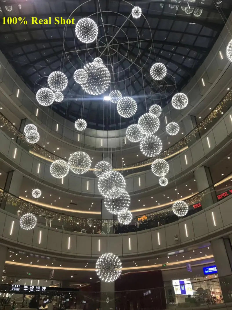 Modern Stainless Steel Spark Ball LED Pendant Light Dimmable Firework Dandelion Chandelier Loft Bar Bedroom Living Room Decor