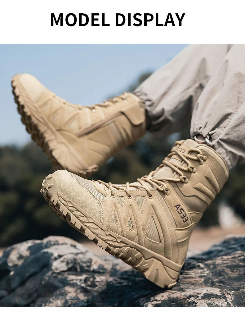 Men's High-Top Outdoor Boots Autumn Winter New Style Climbing Mountain Off-Road Tactical Boots Large Size Comfortable Shoes