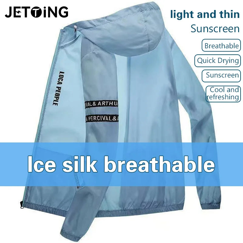 Summer Sun Protection Clothing Men's Casual Waterproof Quick-drying Bicycle Hooded Jacket Plus Size Hiking Thin Skin Windbreaker