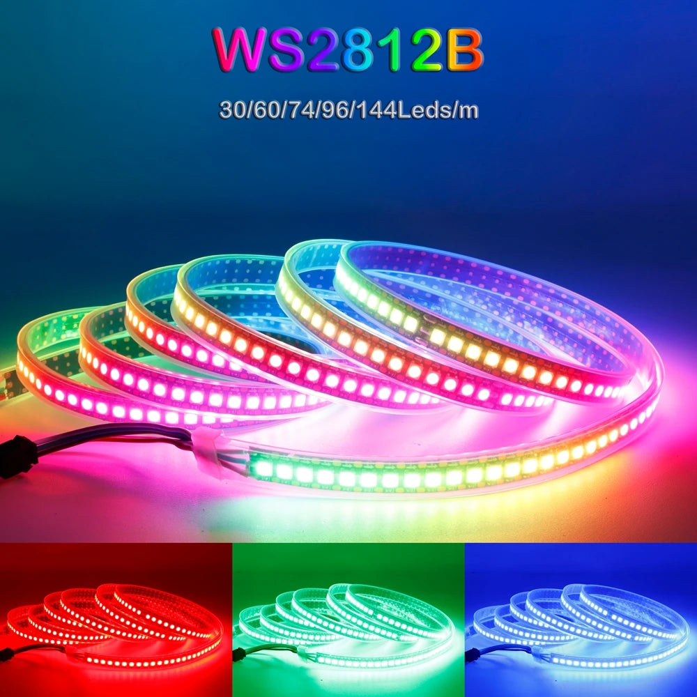 DC5V WS2812B SMD5050 RGBIC LED Strip WS2812 30/60/74/96/144Leds/Pixels Individually Addressable White/Black PCB Smart LED Lights