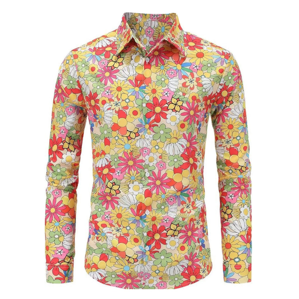 2024 New New Men's Vintage 80s Hip Hop Outfit Vintage Print Long Sleeve Shirt Halloween Carnival Disco Party Costume Top