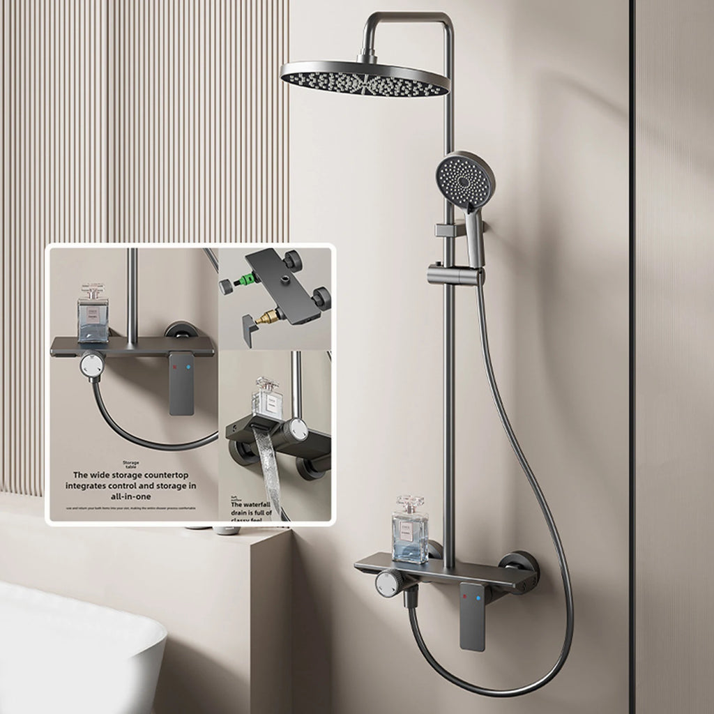 Household Silver Bathroom Shower Set MultiFunction Gray Rainfall Showers Hot and Cold Water Bathtub Shower Faucet Set Hotel