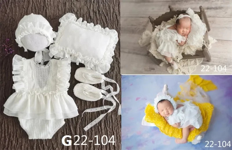 0-3Month Baby Newborn Photography Props Baby Hat Baby Girl Lace Romper Bodysuits Outfit  Photography Clothing