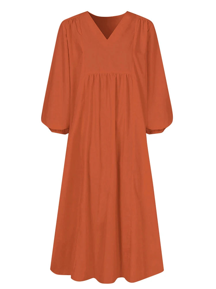 Plus Size  Spring/Fall New Arrival  Women's Cotton-Linen Blend Loose-Fit Bell-Sleeve Dress  Casual, Elegant for Everyday Wear