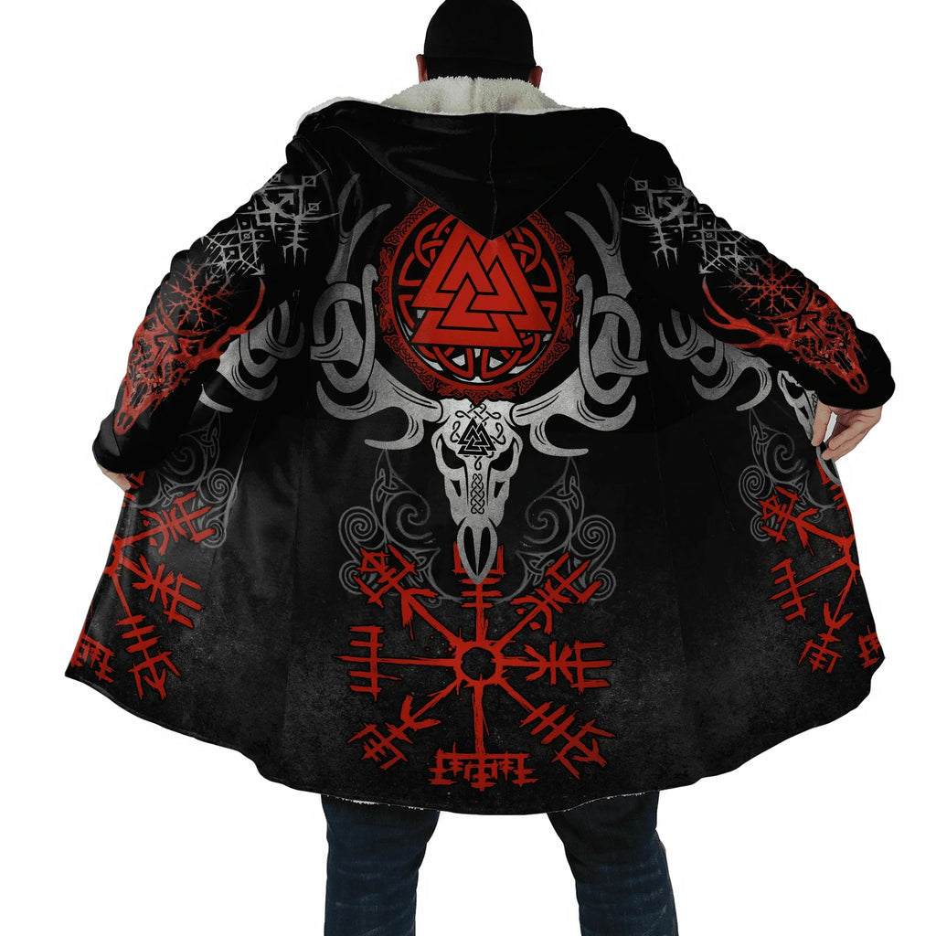 Winter Fashion Mens cloak Norse Odin Raven Tattoo 3D Printed Thick Fleece Hooded Coat Unisex Casual Warm Cape coat DP23