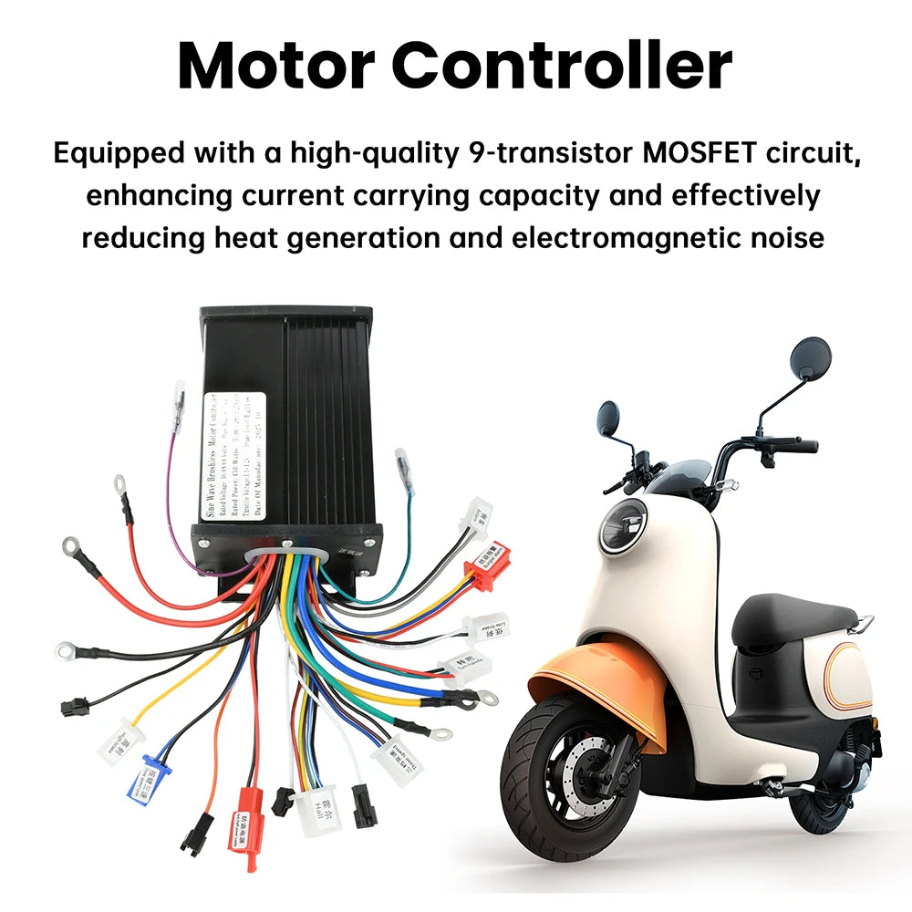 36V 48V 64V 450W 22-25A Electric Scooter E-Bike Sine Wave Brushless Motor Controller Triple-Mode Silent HY3208 MOS Transistor