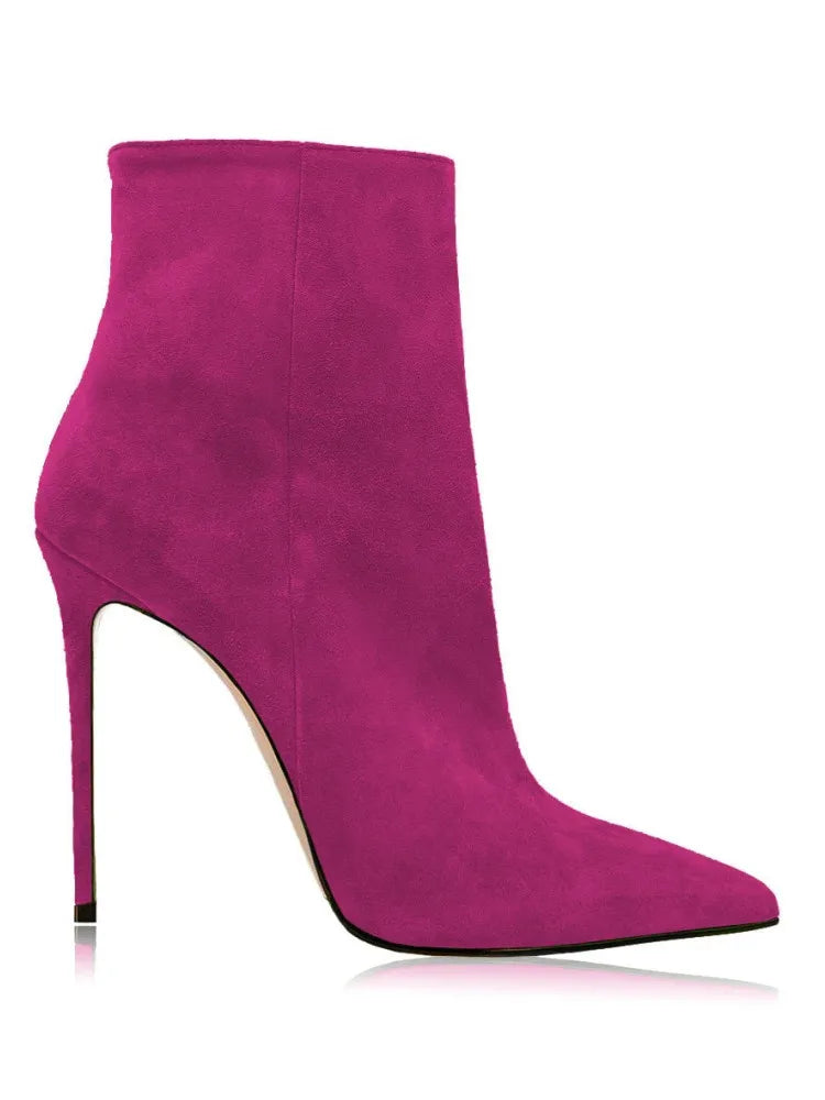 2025 Pointed High-heeled Short Boots Suede Fashion Runway Ladies Autumn and Winter 35-46 Plus Size Women Ankle Boots