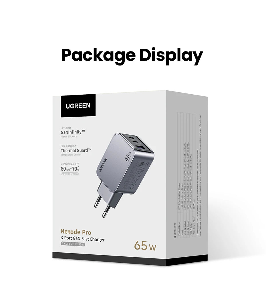 UGREEN 65W GaN Charger Type C Quick Charge 4.0 3.0 USB Charger For iPhone 18 17 16 Pro Macbook Air Laptop Tablet PD Fast Charger