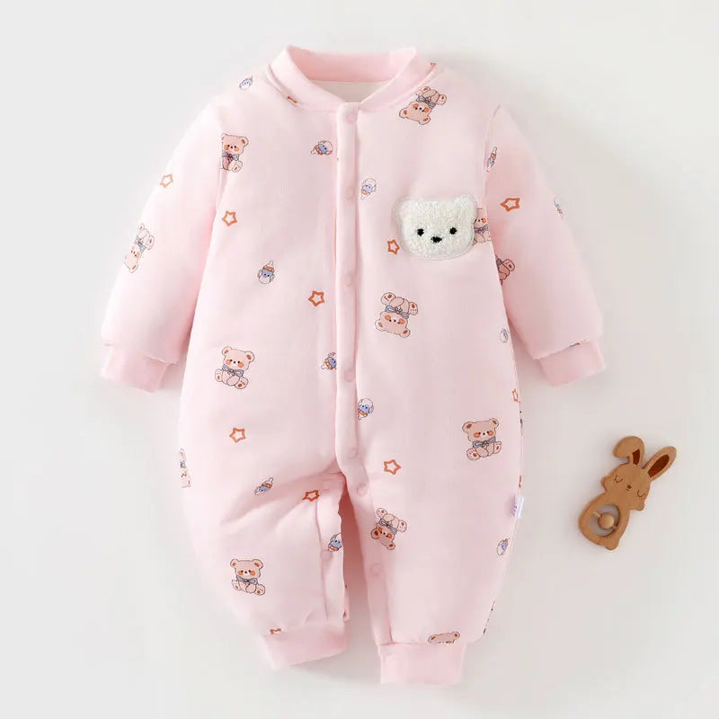 Winter Cute Animal Design Neonatal Boys Girls Teddy Bear Pattern 100 Cotton Rompers Children's Clothing