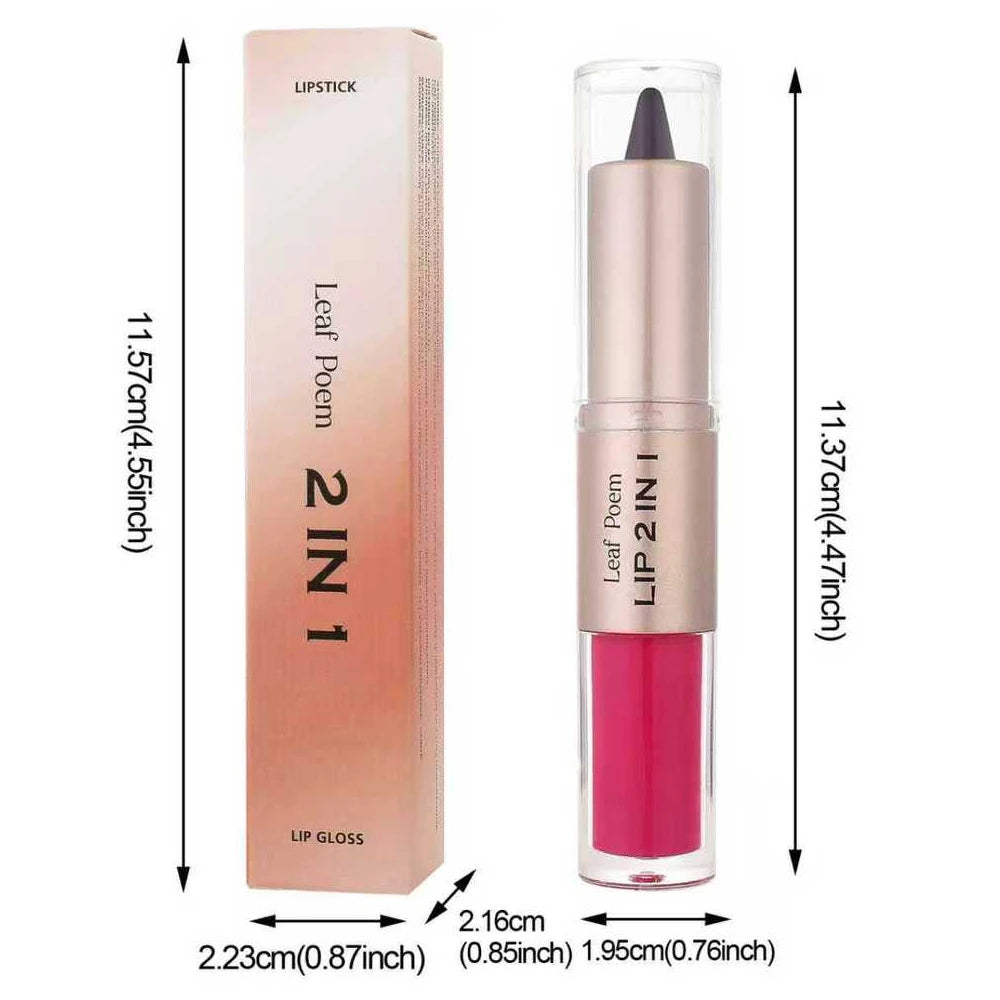 2 In 1 Dark Plum Pink Lip Makeup Matte Outline Lip Liner Mirror Plumping Lip Glaze Waterproof Lip Contour Non Stick Makeup