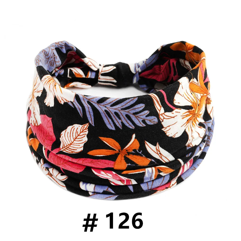 Boho Headbands for Women Cotton Wide Head Bands Stretch Hairband Non Slip Workout Yoga Running Turban Headwrap Hair Accessories