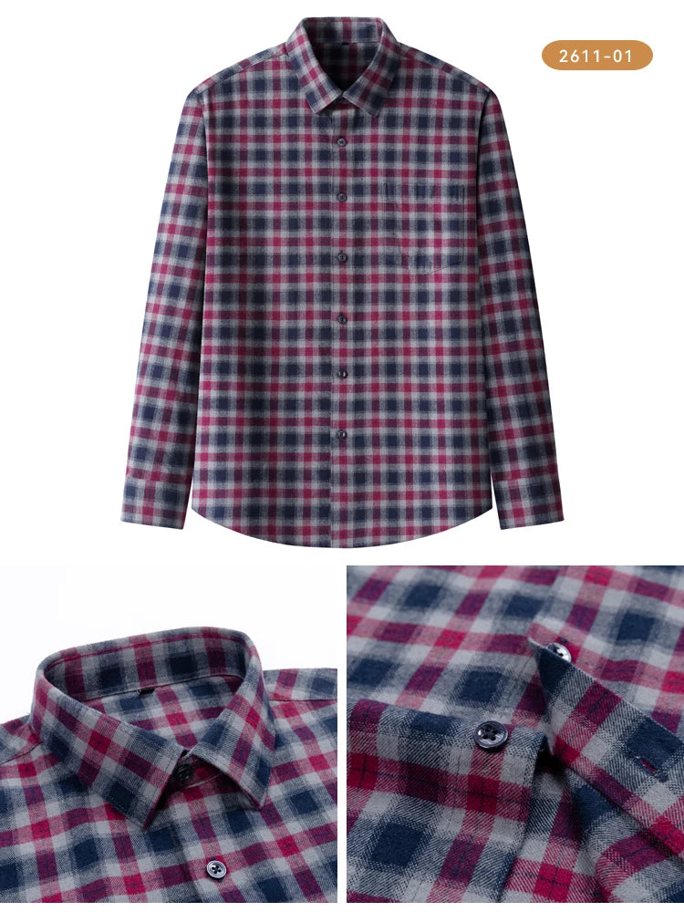 Vintage Men's Flannel Shirts with Pocket Long Sleeve Brushed Shirt for Men Warm Casual Soft Cotton 100% Button Down Plaid Shirt