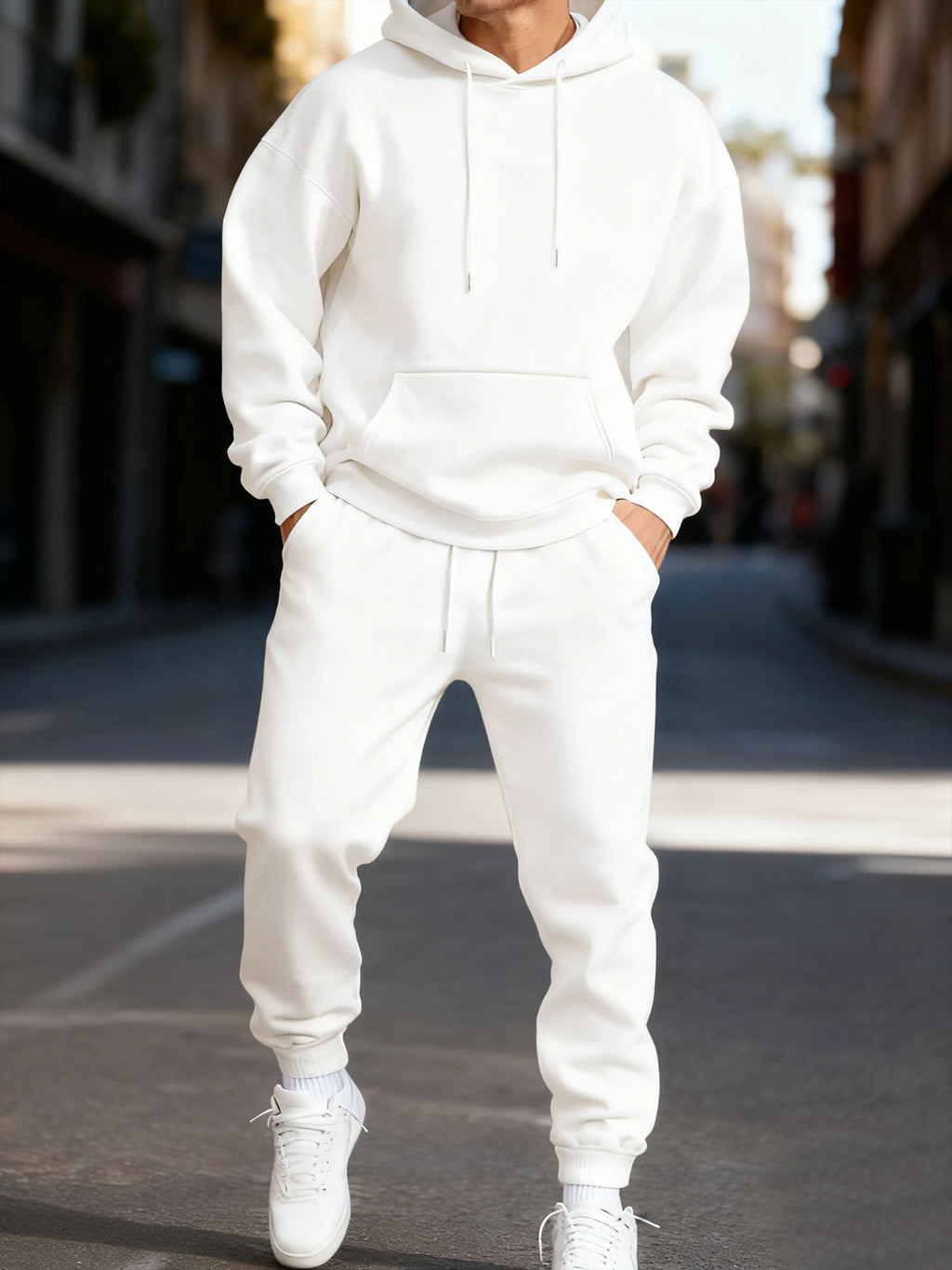 Man Hoodie Set Winter Solid Color Two Pices Sets Long-Length Street Clothes Casual Sports Sweatpant Hoody Unisex Fashion Suit