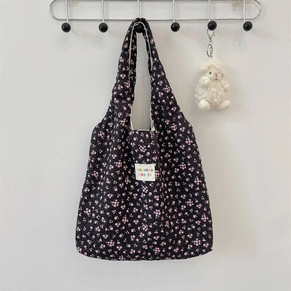 Female Tote Shopping Bag Eco Handbag Reusable Grocery Shopper Purse Korean Women Sweet Cartoon Shoulder Bag Books Pouch